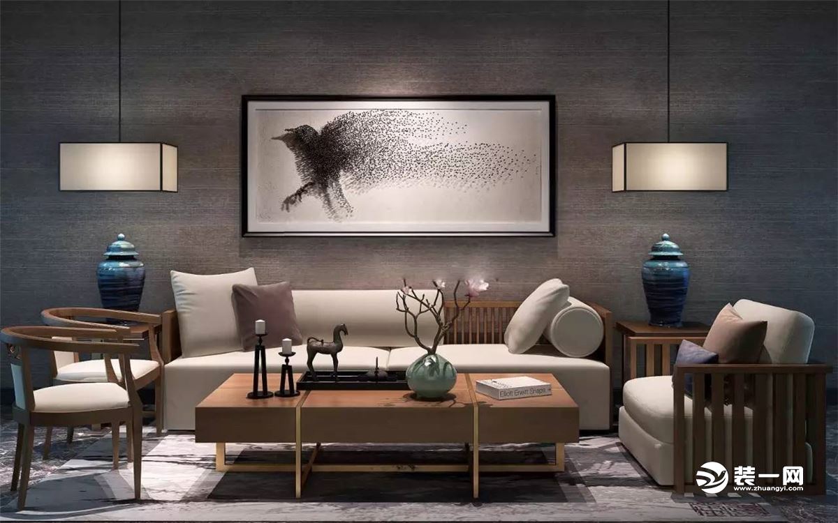 辰歌装饰设计精选:十张惊艳新中式沙发背景墙效果图